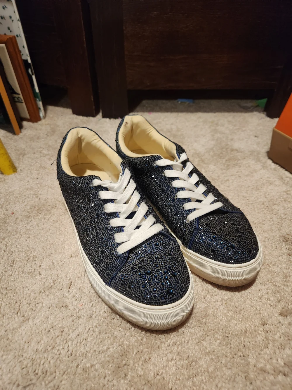 Betsey Johnson Navy Glitter Lace-Up Sneakers